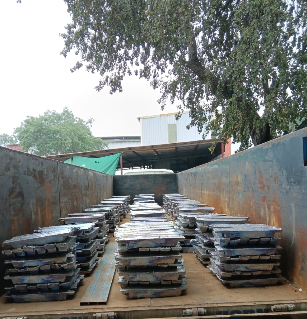 Refined lead ingots loaded and staged for dispatch