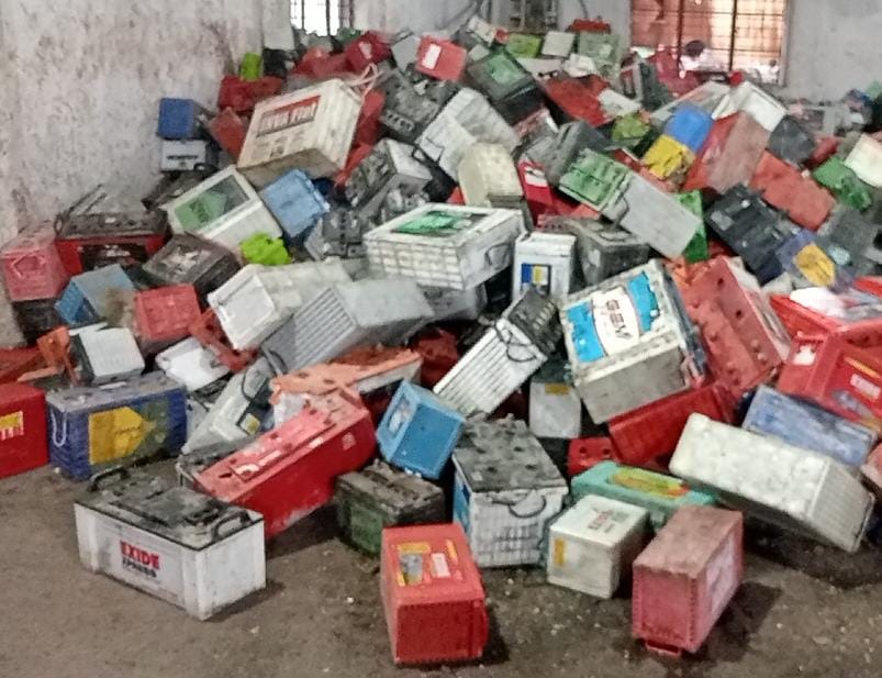 Recovered lead-bearing scrap awaiting inspection